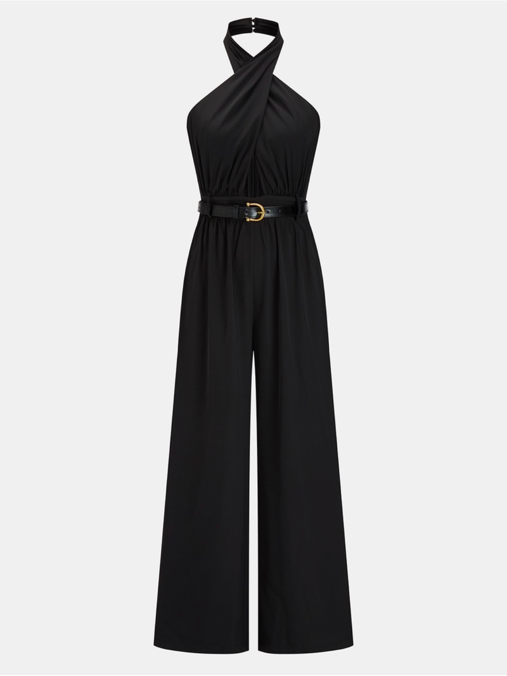 Commense Black Cross Haltered Wide-Leg Jumpsuit - Picture 2 of 6